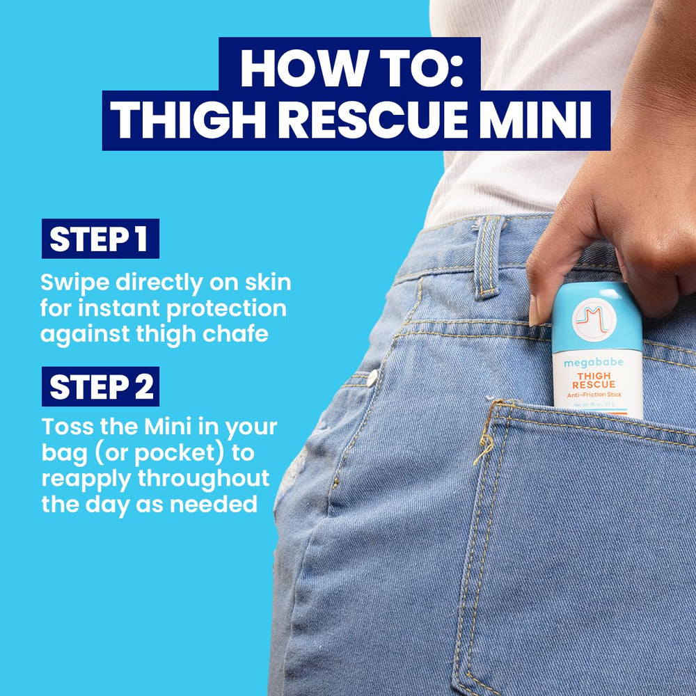 Aluminum-free formula for sensitive skin with Megababe Thigh Rescue Mini.