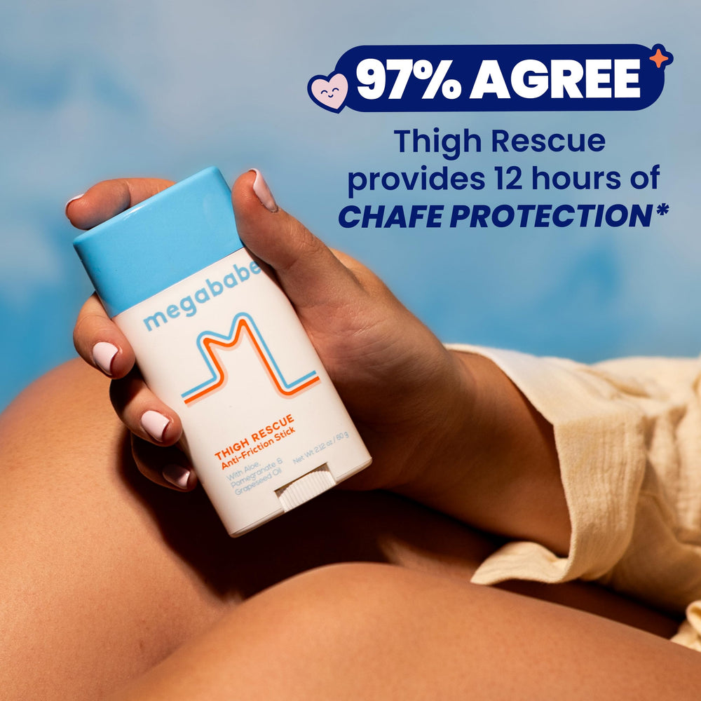 Megababe Thigh Rescue packaging highlights pack of two.