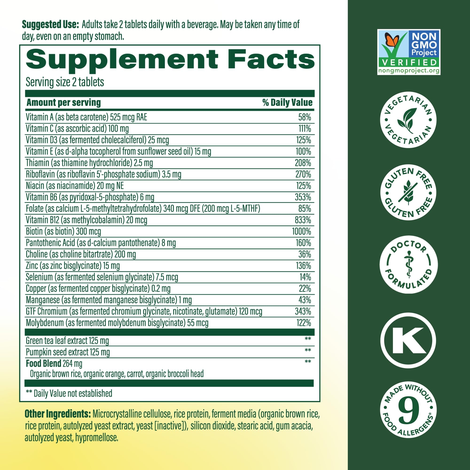 MegaFood tablets close-up, easy-to-take daily formula for men 55+.