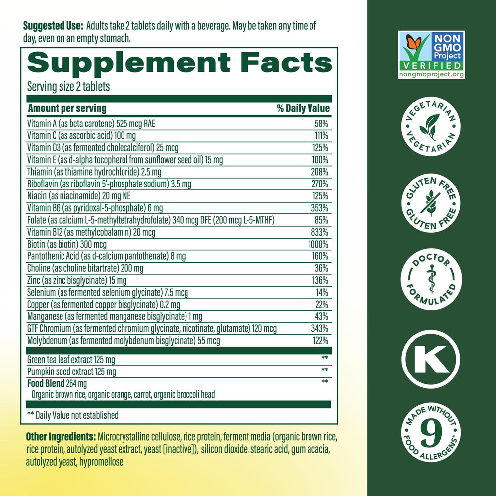 MegaFood tablets close-up, easy-to-take daily formula for men 55+.