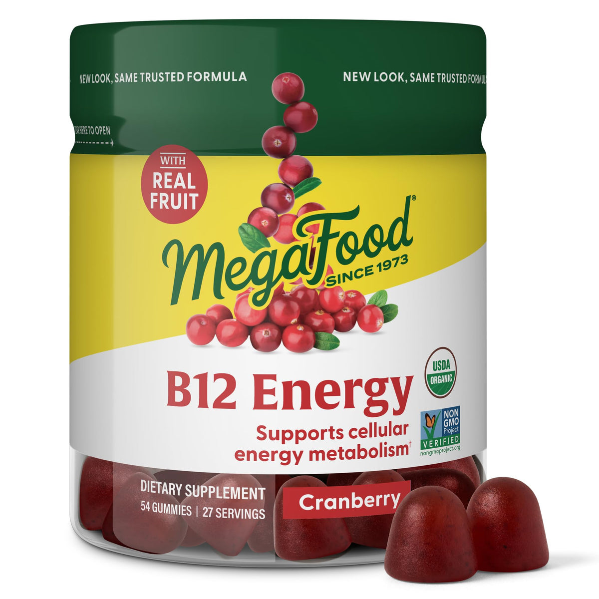 MegaFood B12 Energy Gummies cranberry bottle packaging for daily energy support