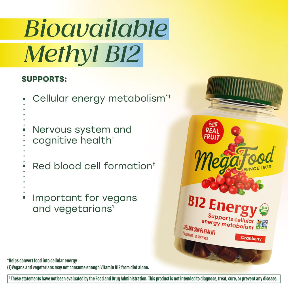 MegaFood B12 Energy Gummies cranberry texture close-up highlighting natural flavor
