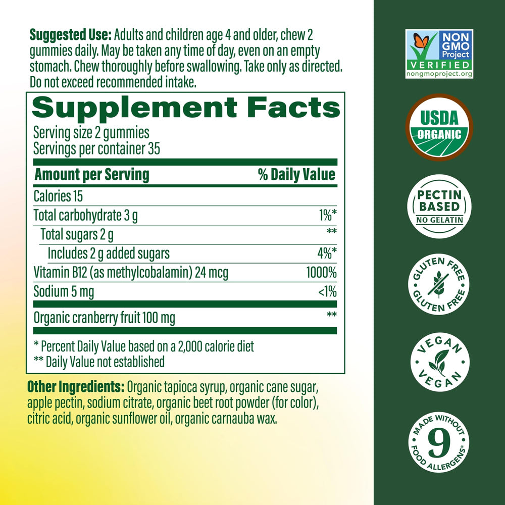 MegaFood B12 Energy Gummies packaging with label and organic claim