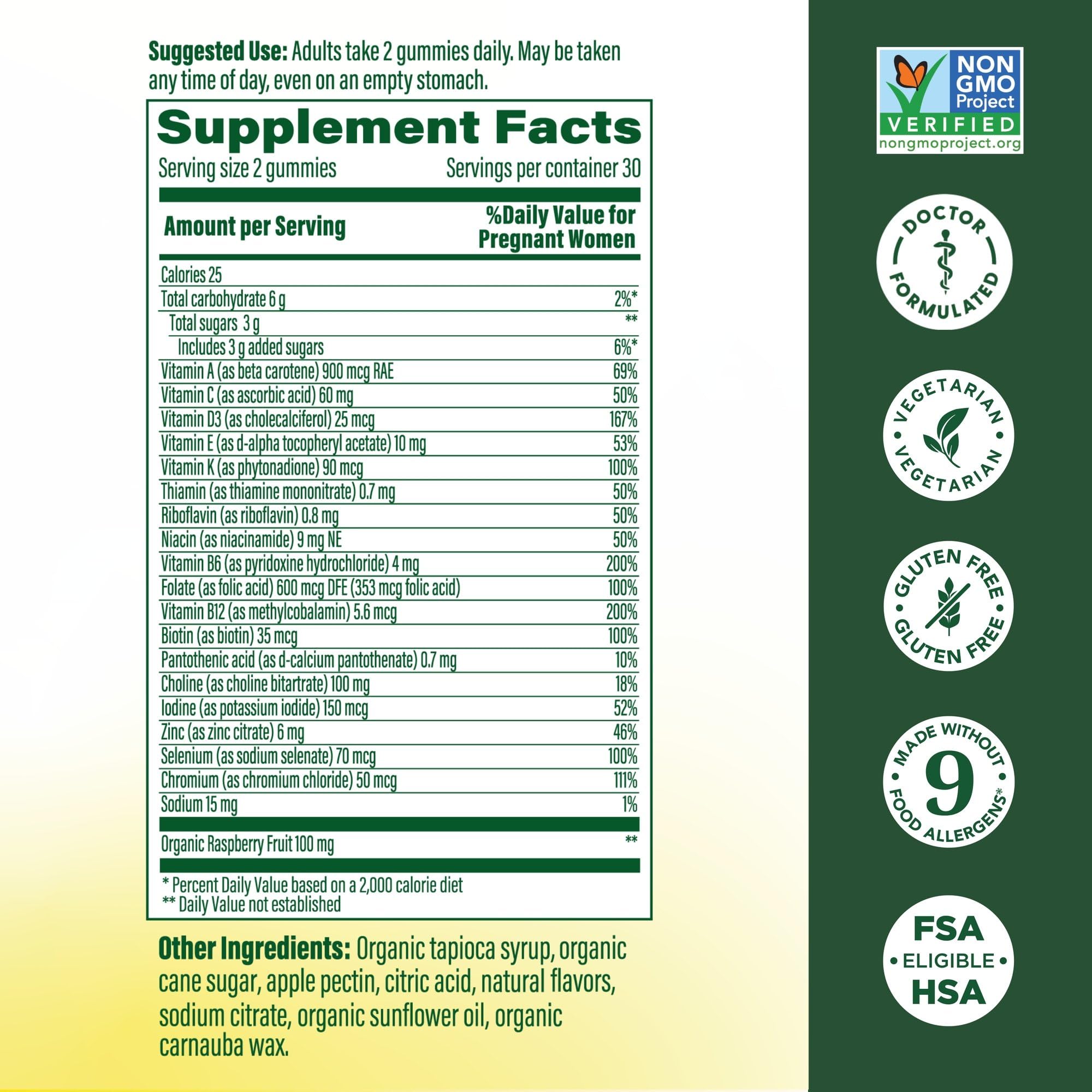 MegaFood Baby & Me 2 raspberry gummies with real fruit flavor for prenatal nutrition