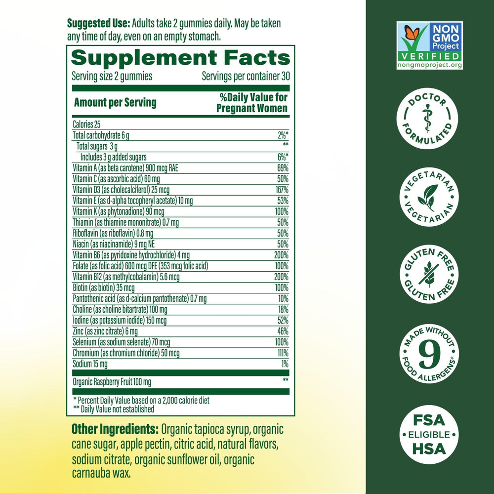 MegaFood Baby & Me 2 raspberry gummies with real fruit flavor for prenatal nutrition