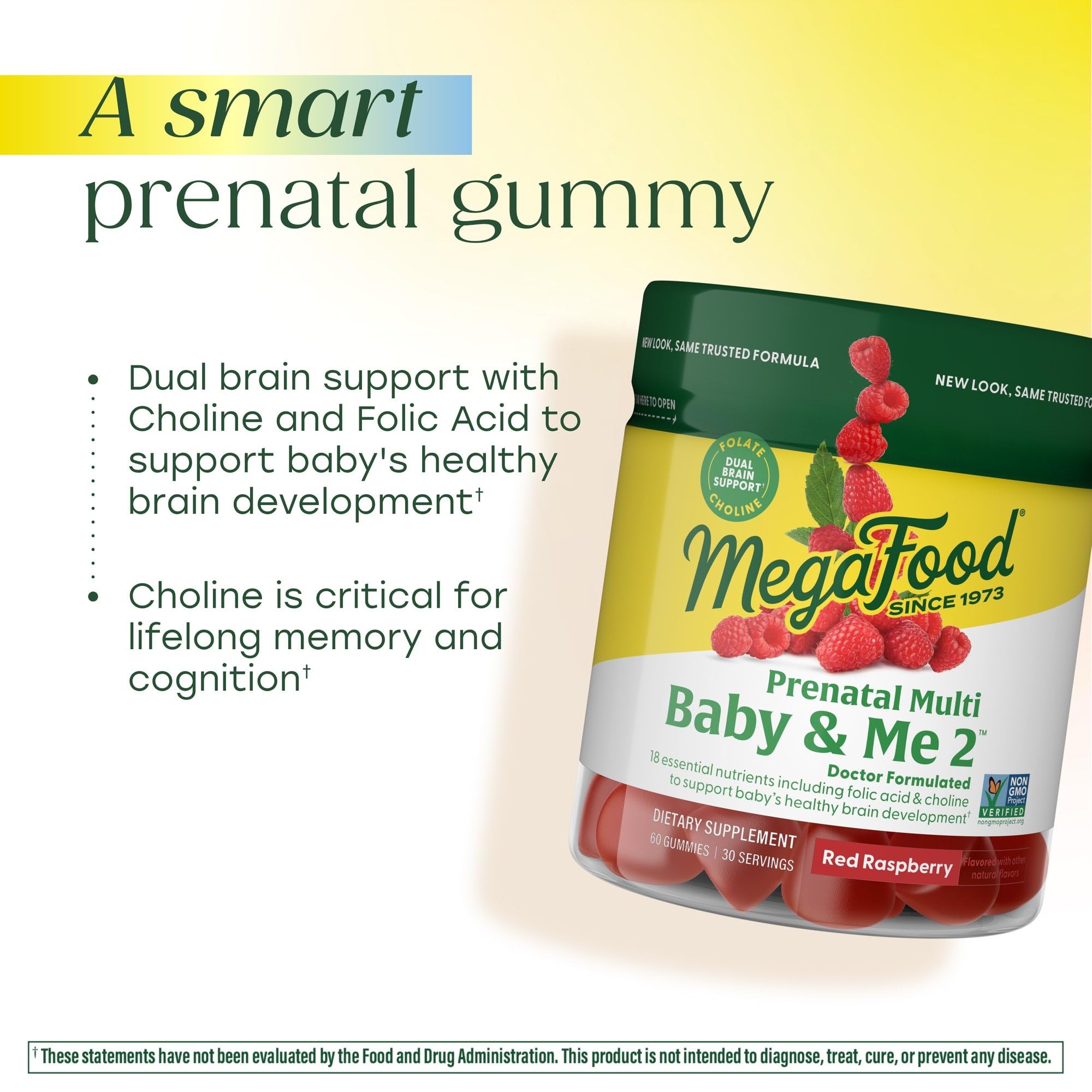 MegaFood Baby & Me 2 ingredients label highlights folic acid and choline