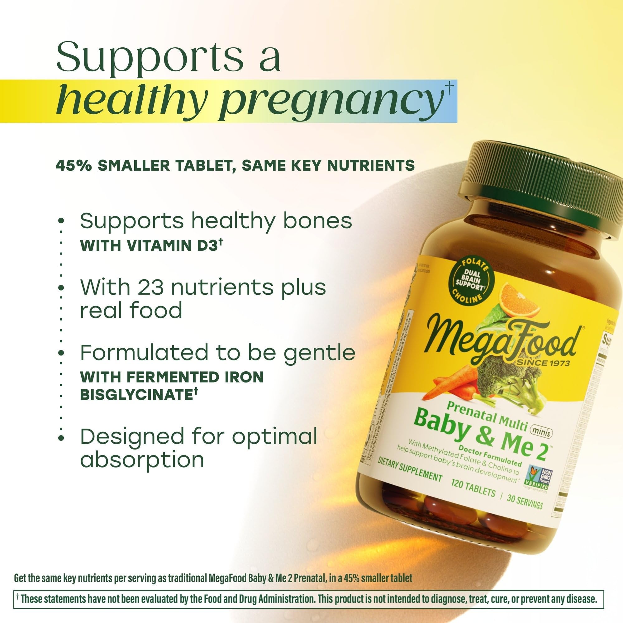 MegaFood Baby & Me 2 label highlights real-food ingredients and choline content