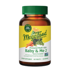 MegaFood Baby & Me 2 mini prenatal tablets in a bottle for easy daily use