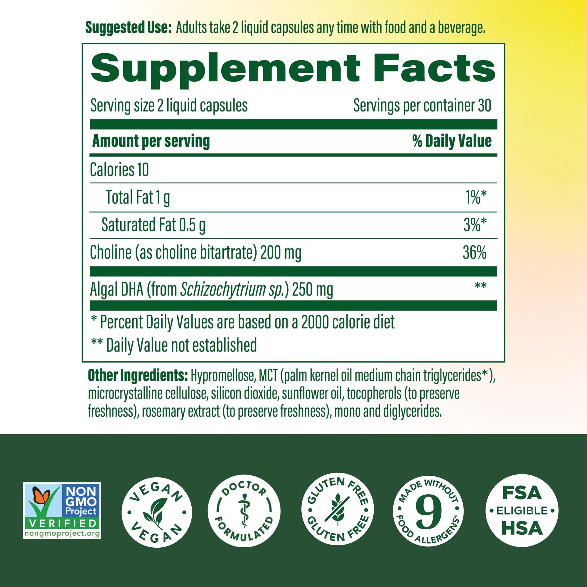 MegaFood Baby & Me 2 slow-release choline beadlets in a capsule for sustained delivery.