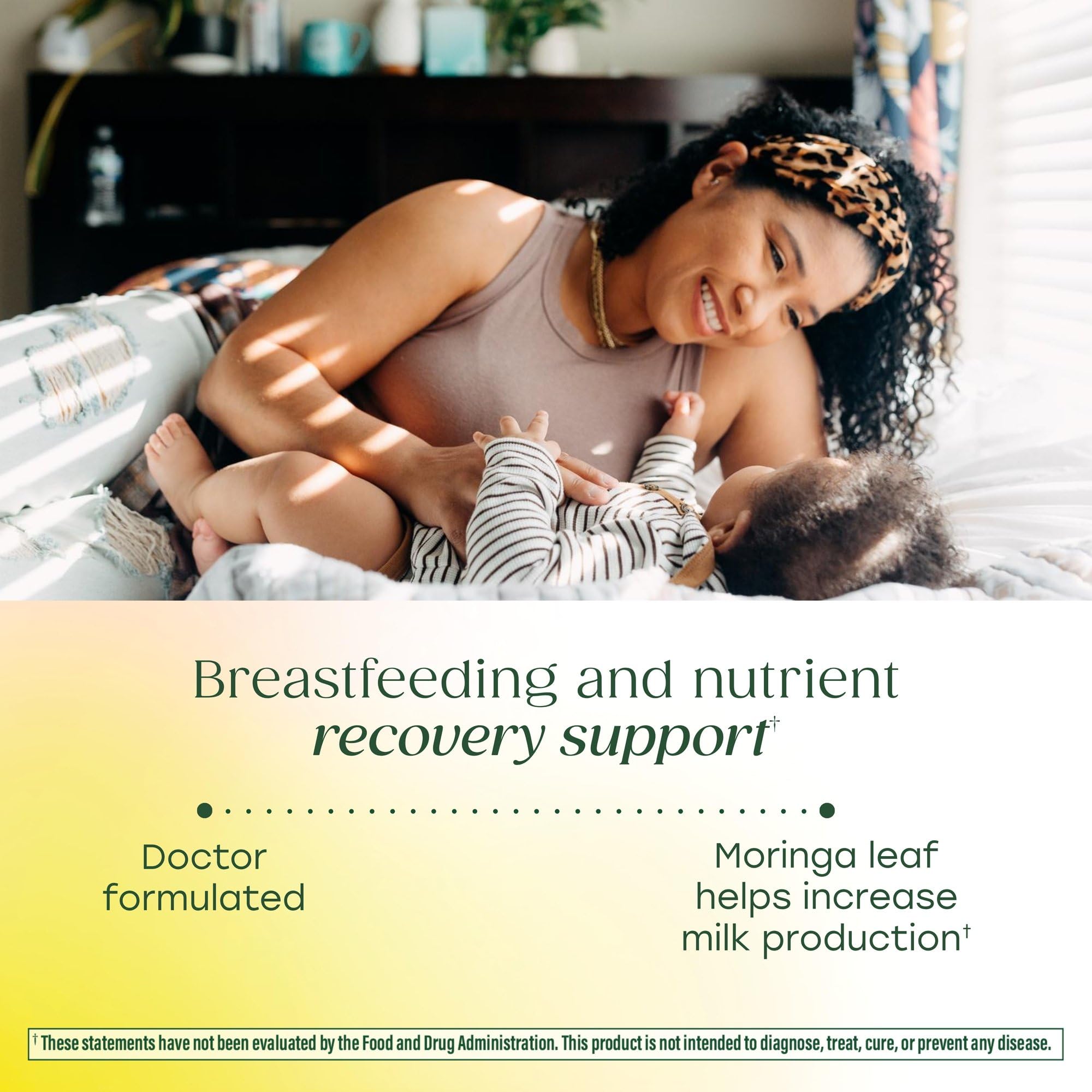 MegaFood Baby & Me 2 moringa leaf illustration highlights lactation support.