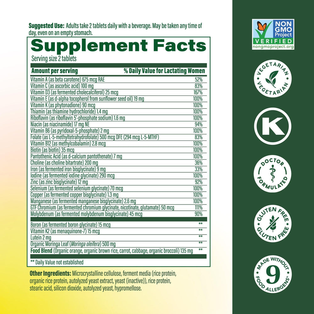 MegaFood Baby & Me 2 tablets being poured for convenient daily postnatal support.