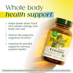 MegaFood Balanced B Complex capsules closeup suggests easy daily use.