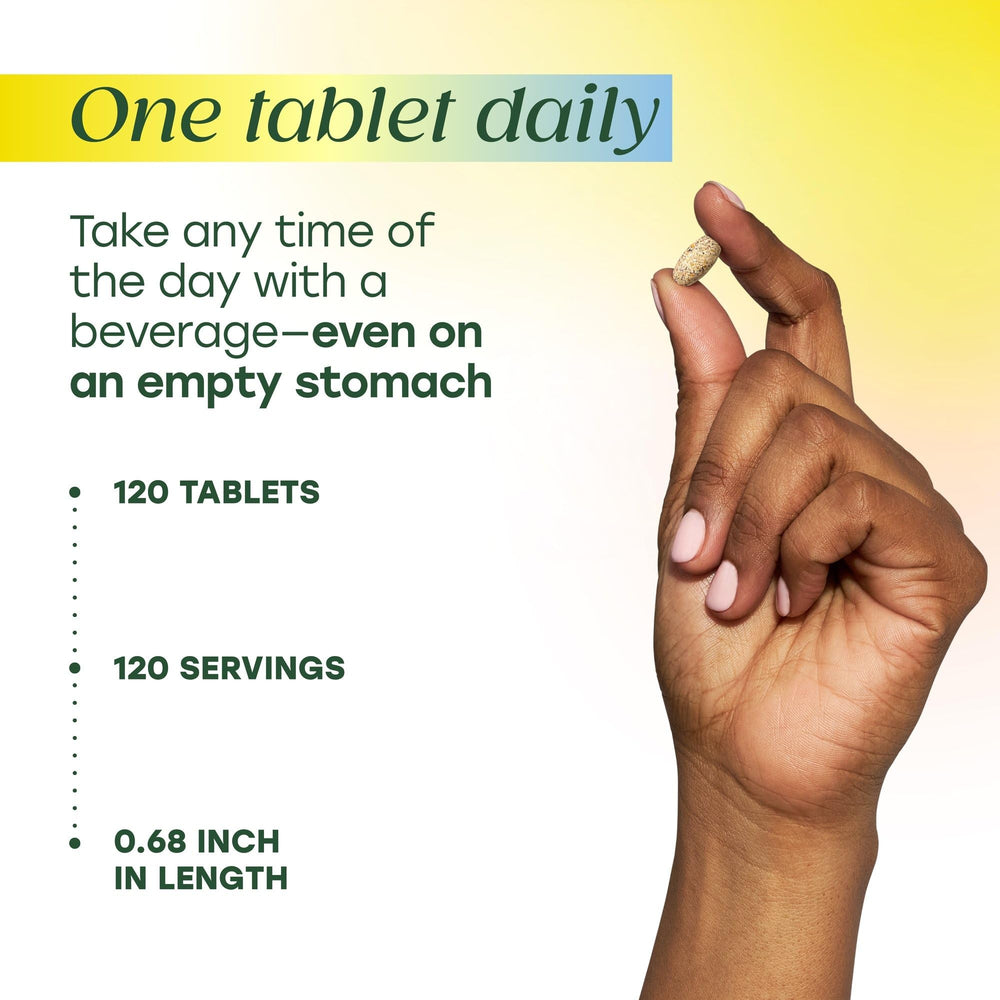MegaFood daily-use scene promoting one-tablet-a-day routine