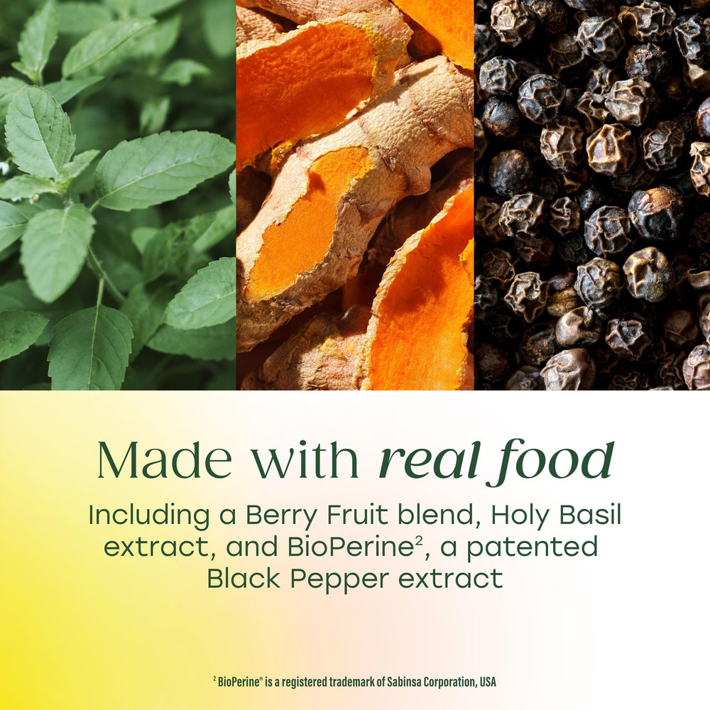 Gluten-free, vegan, non-GMO MegaFood turmeric label for clean choices