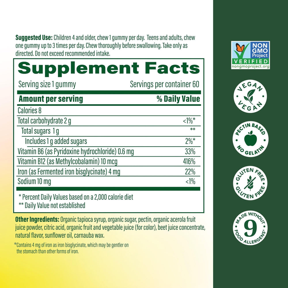 A child takes MegaFood Iron Energy Gummies as part of a daily routine.