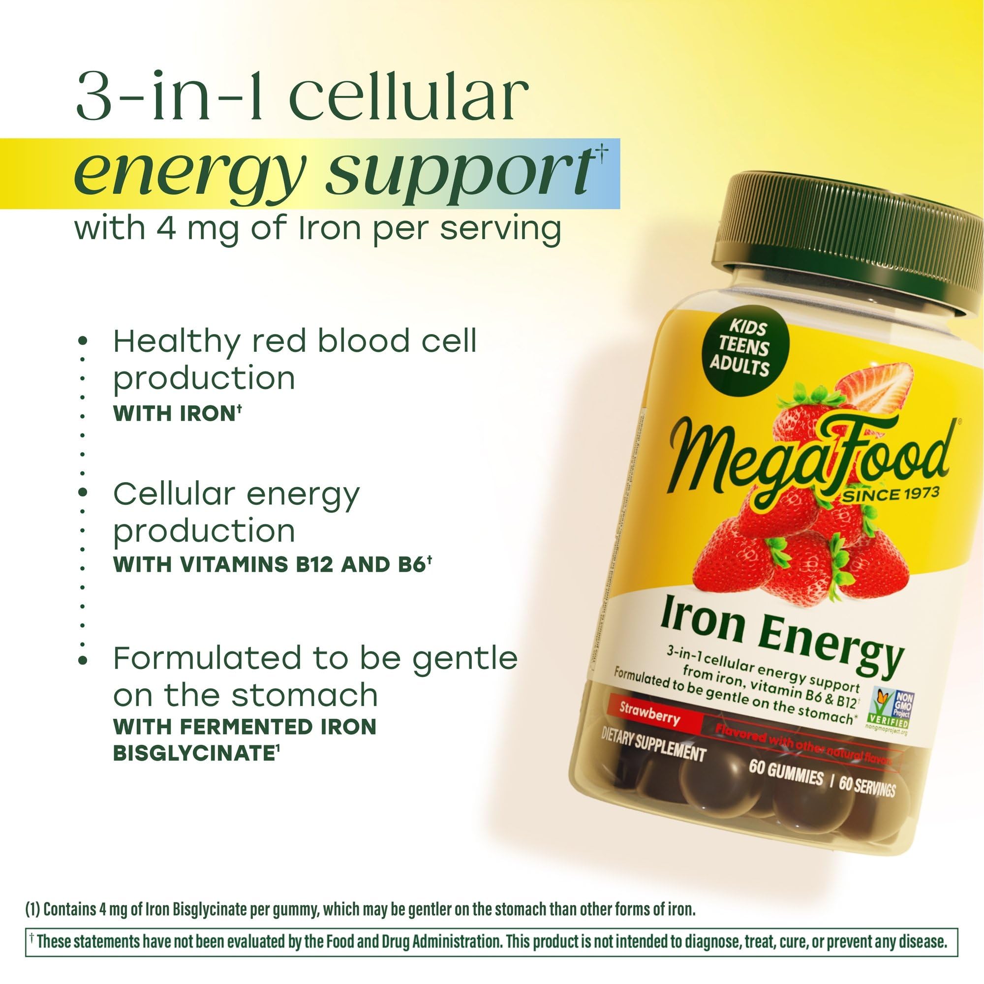 Close-up of MegaFood Iron Energy Gummies texture in strawberry flavor.
