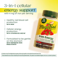 Close-up of MegaFood Iron Energy Gummies texture in strawberry flavor.
