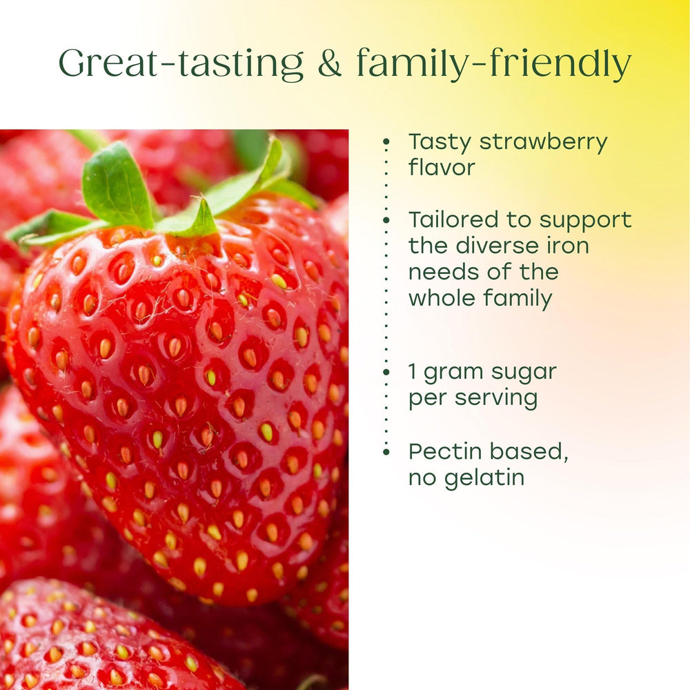 Vegan and gluten-free MegaFood Iron Energy Gummies ingredients label.