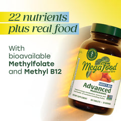 MegaFood Men's 40+ real-food ingredients like broccoli, carrot and orange on the label.