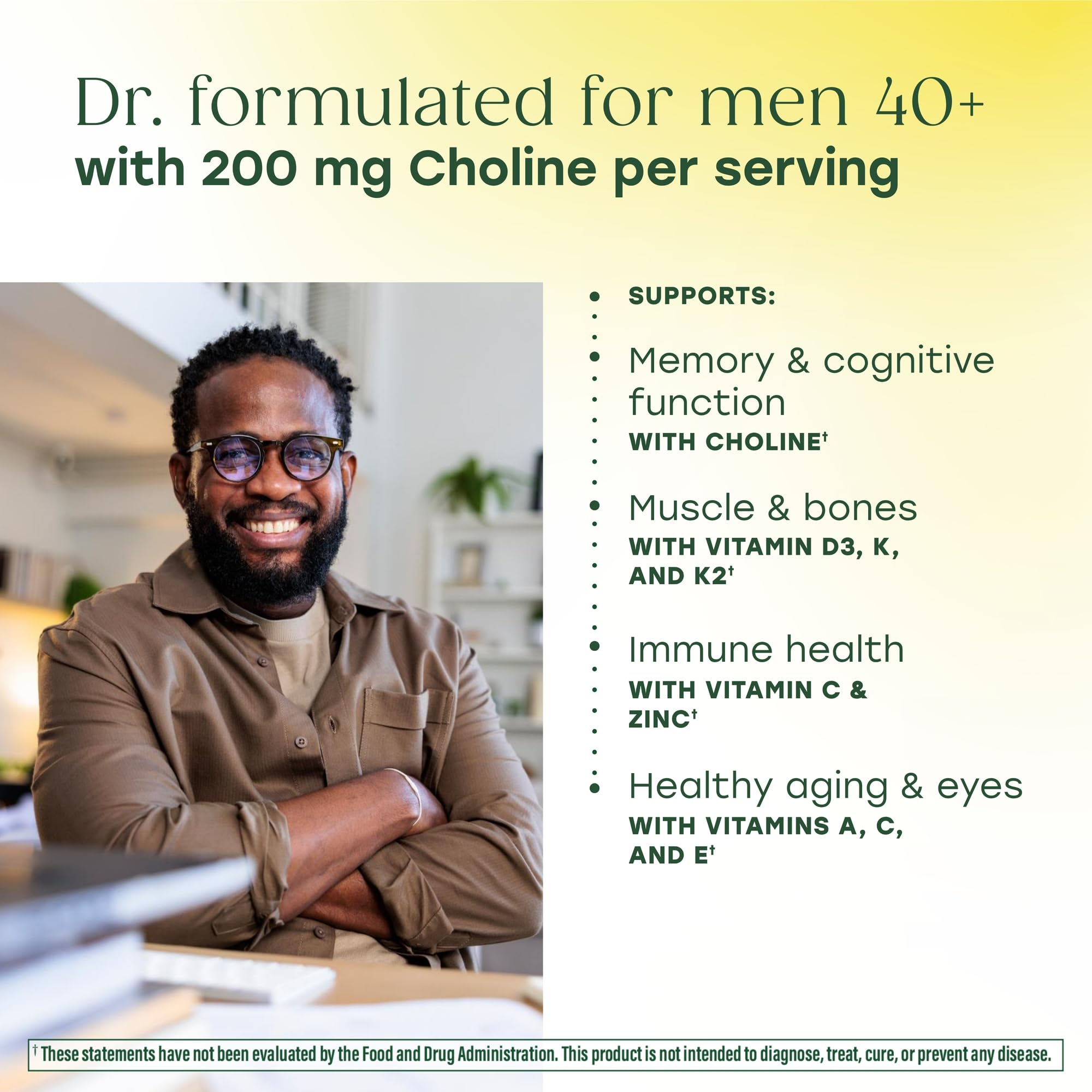 MegaFood Men's 40+ tablets displayed as two daily servings.