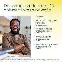 MegaFood Men's 40+ tablets displayed as two daily servings.