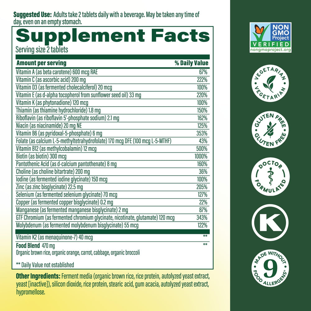 MegaFood Men's Advanced Multivitamin label close-up highlighting key nutrients