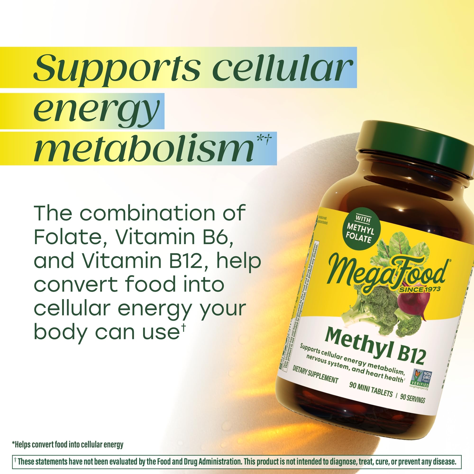 MegaFood Methyl B12 tablets shown as compact vegan capsules for easy daily use