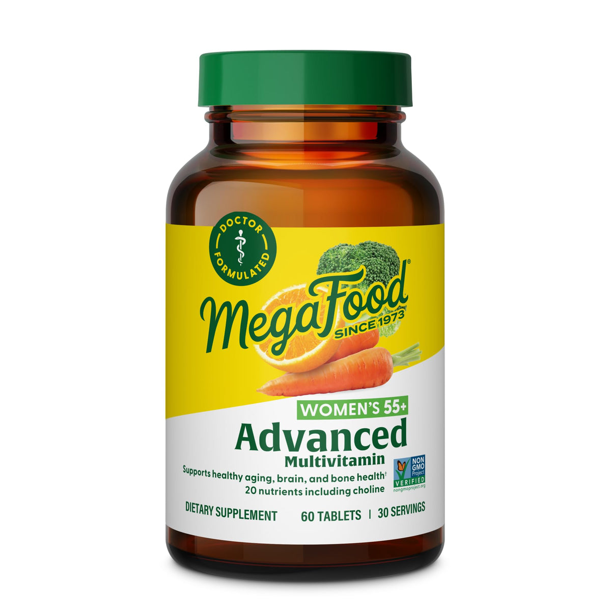 MegaFood Multi for Women 55+ bottle promoting daily wellness.