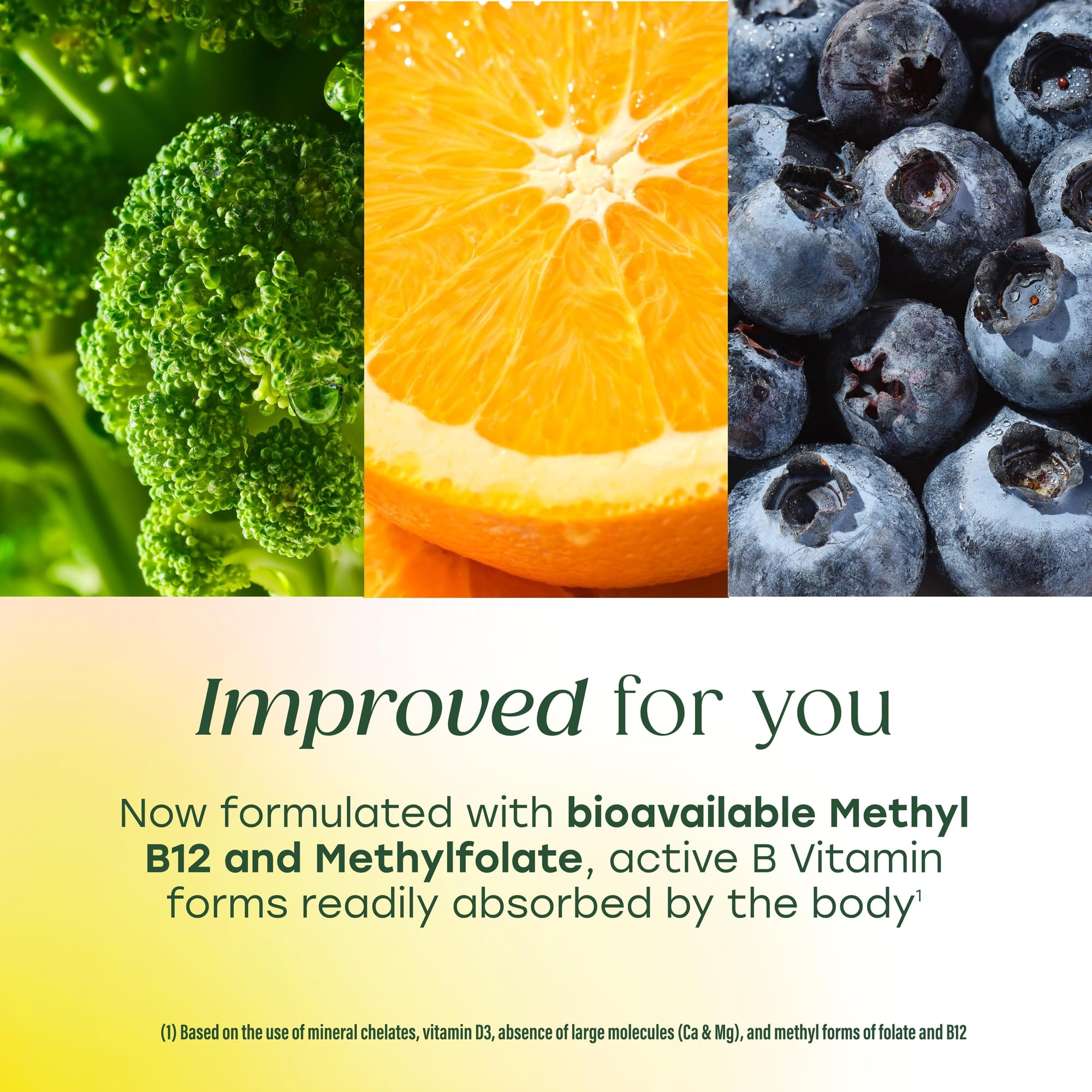 MegaFood blueberries and eleuthero root visuals suggest natural energy support.