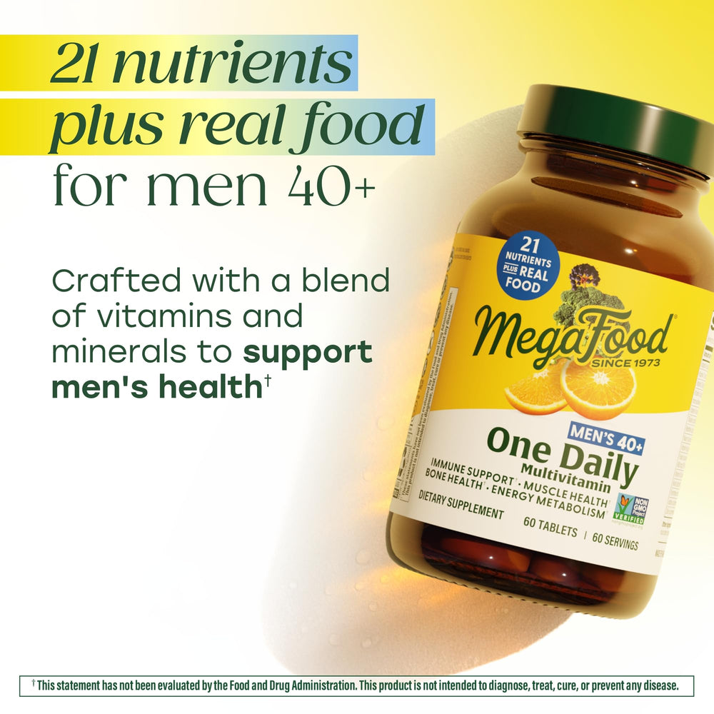 MegaFood orange and broccoli real-food image shows natural nutrient blend.