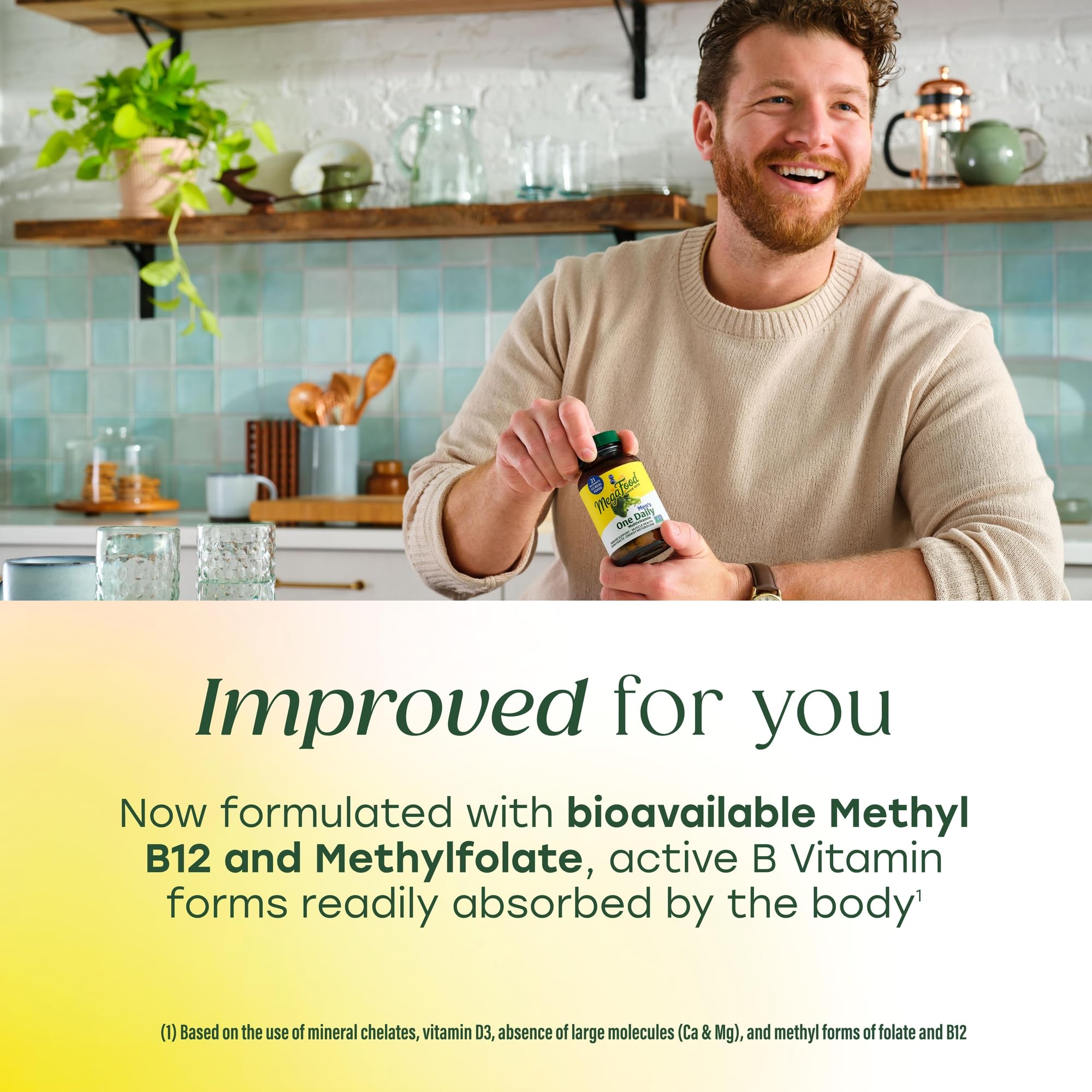 megafood one daily men's multivitamin label highlights gluten-free and vegetarian status