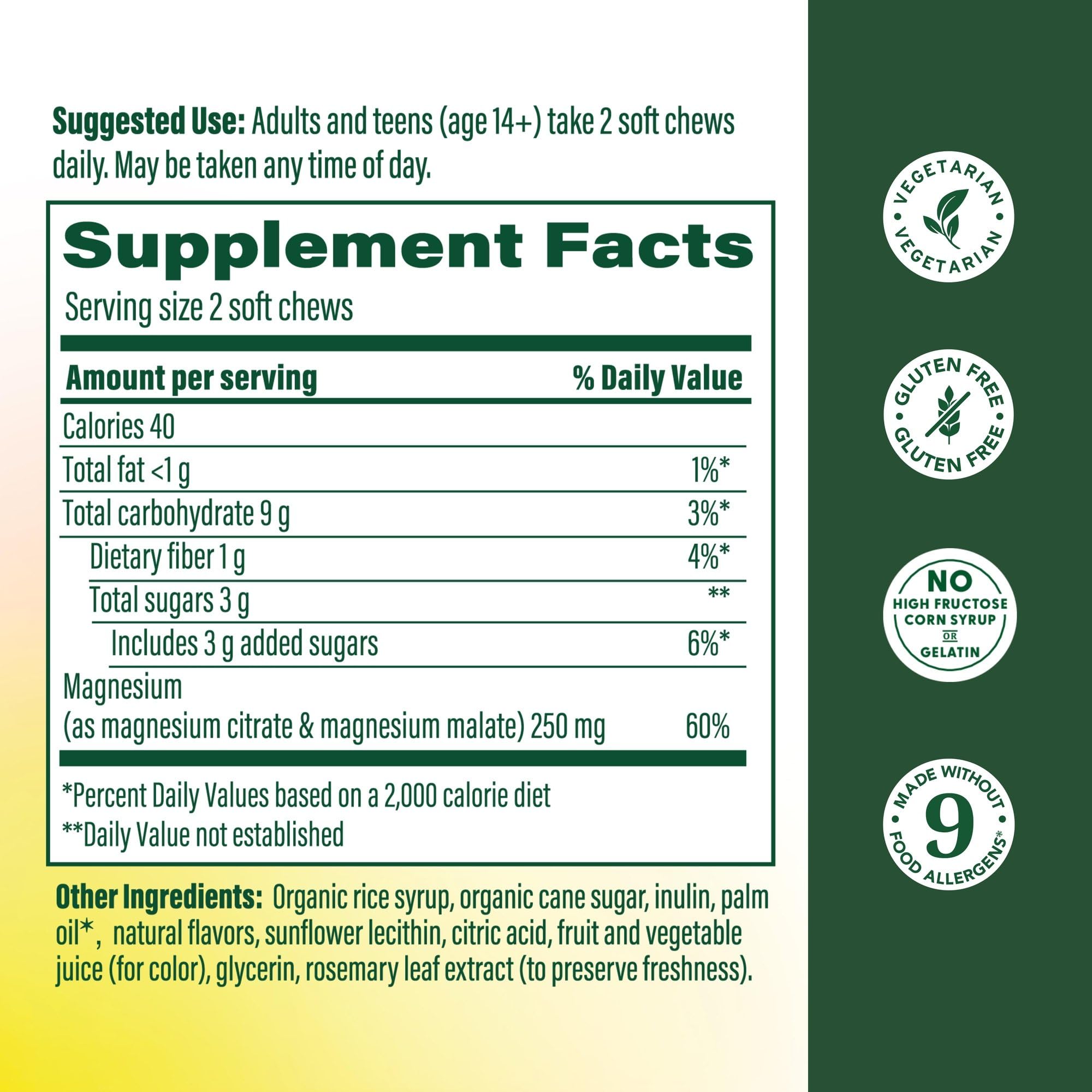 MegaFood Relax Calm bottle back label showing magnesium per serving.