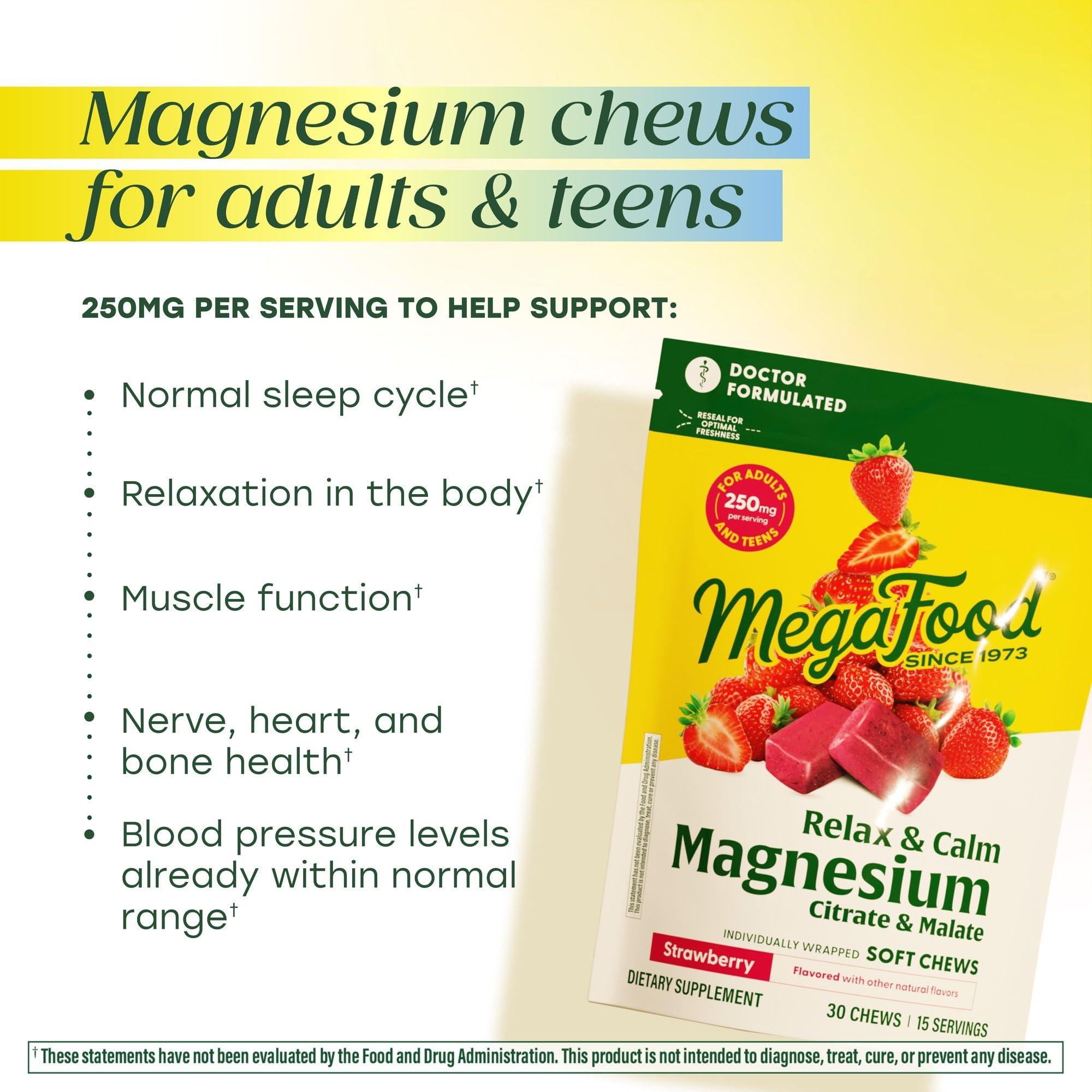 Close-up of MegaFood Relax Calm strawberry chews.
