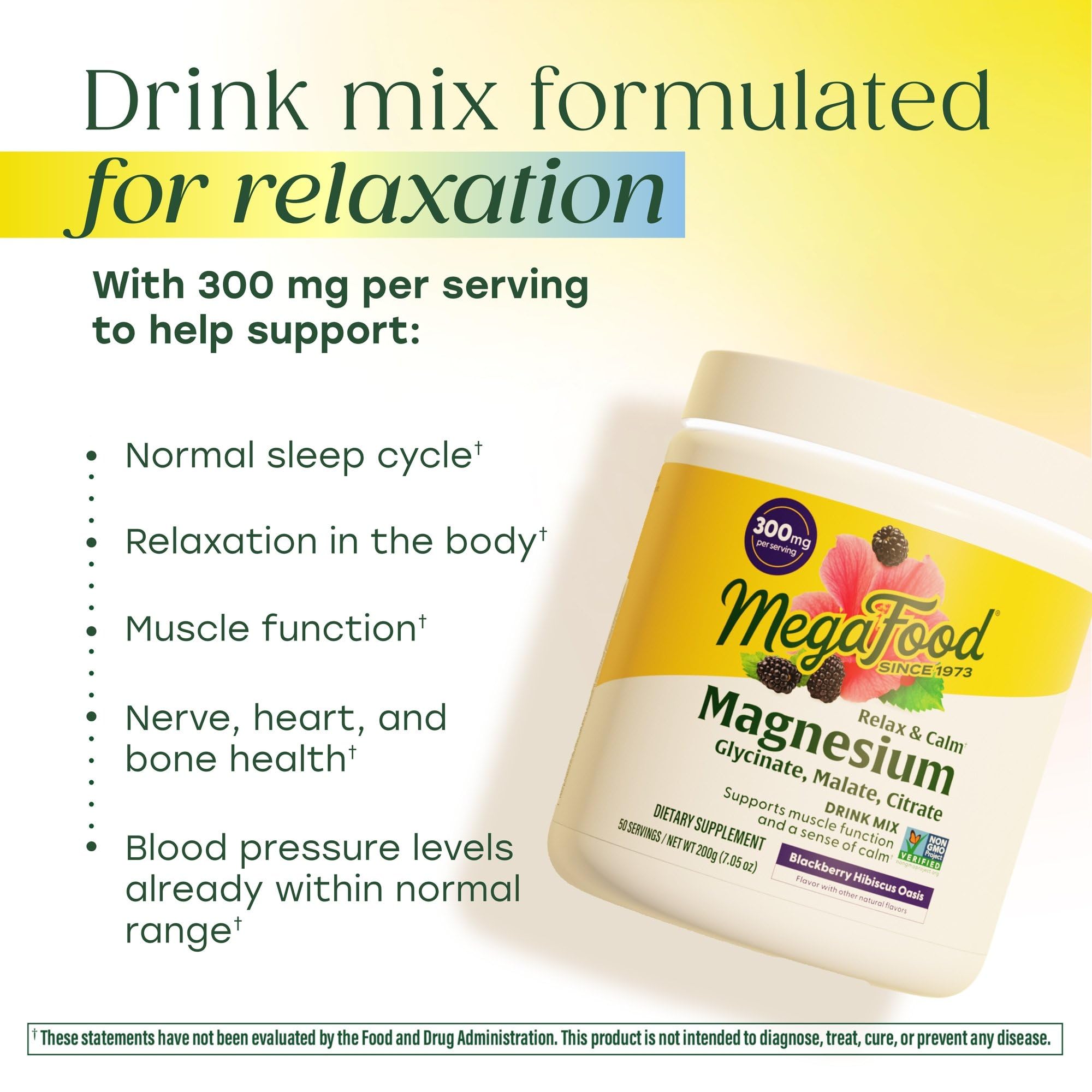 Glass of MegaFood Relax + Calm drink mixed with water, showcasing smooth dissolving flavor.