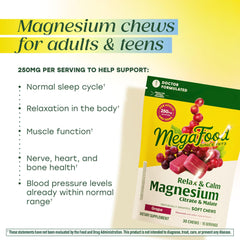 MegaFood Relax + Calm ingredients panel highlights magnesium citrate and malate.