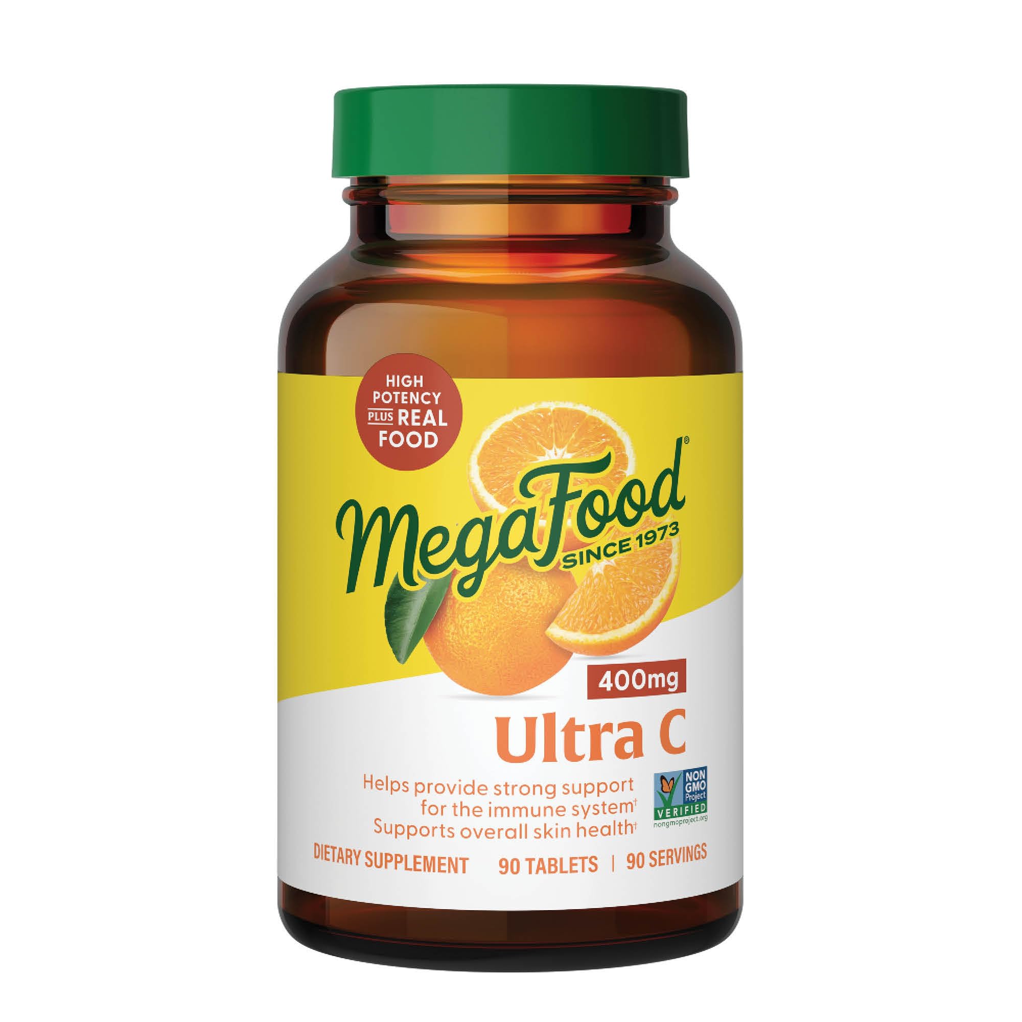 MegaFood Ultra C 400 mg tablet bottle close-up for immune support.