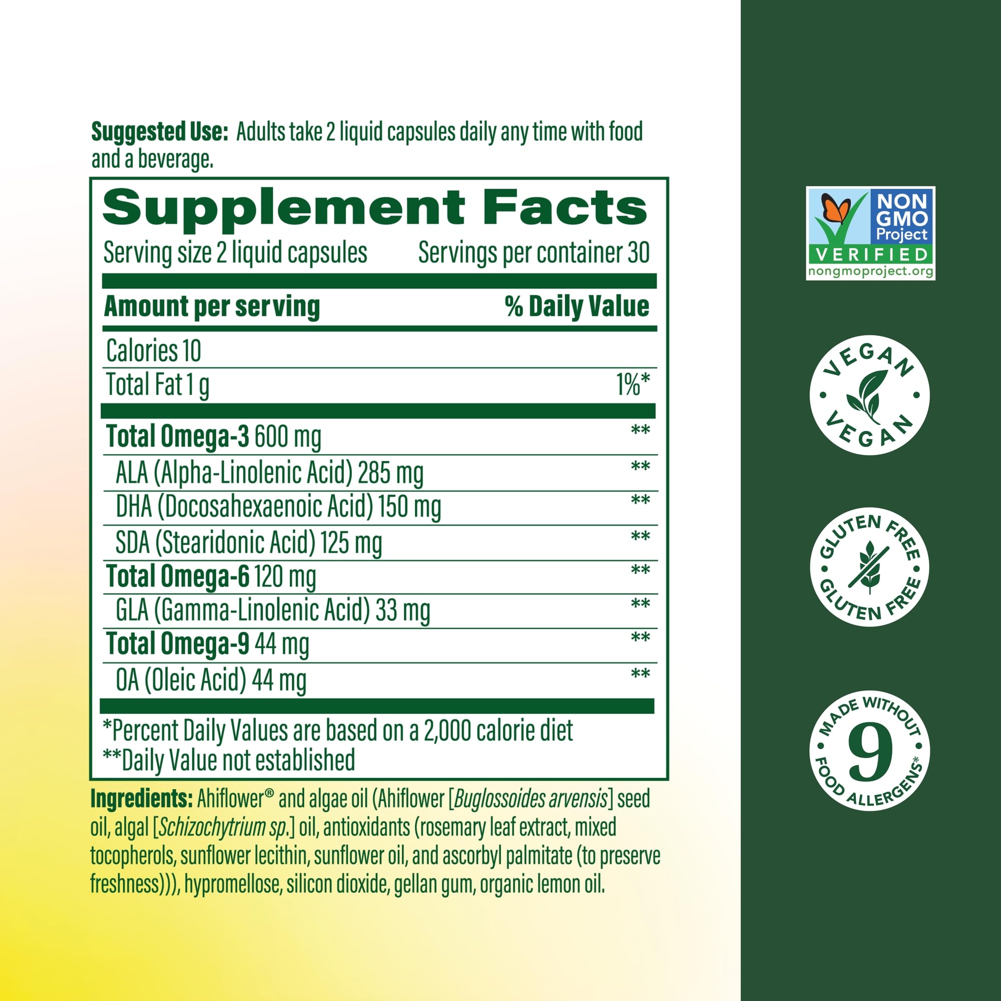 Close up of MegaFood omega capsules showing lemon coated delayed release