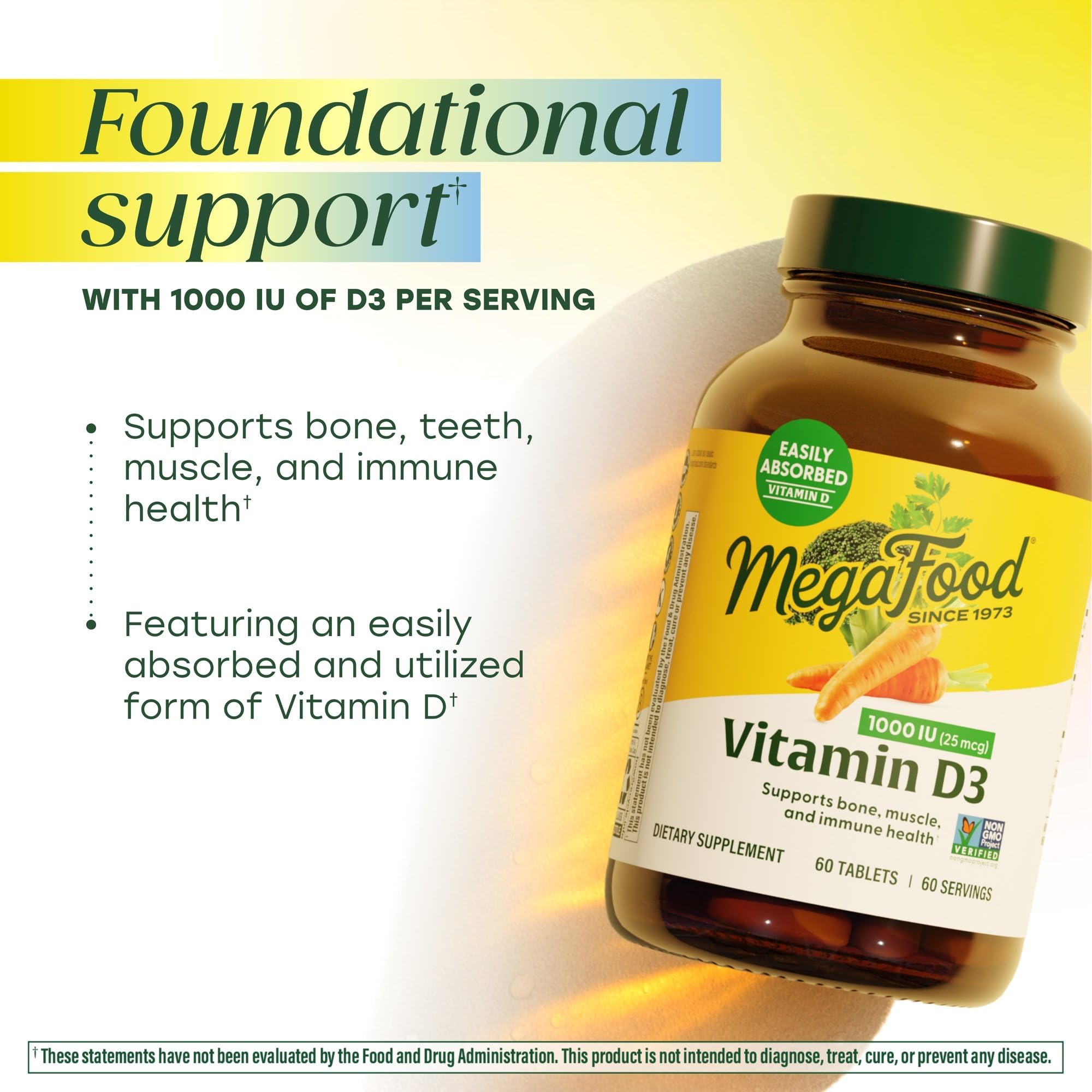 MegaFood Vitamin D3 1000 IU label detail highlights ingredients and vegetarian formula