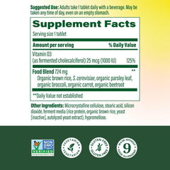MegaFood Vitamin D3 1000 IU tablets close-up showing gentle-on-stomach formula