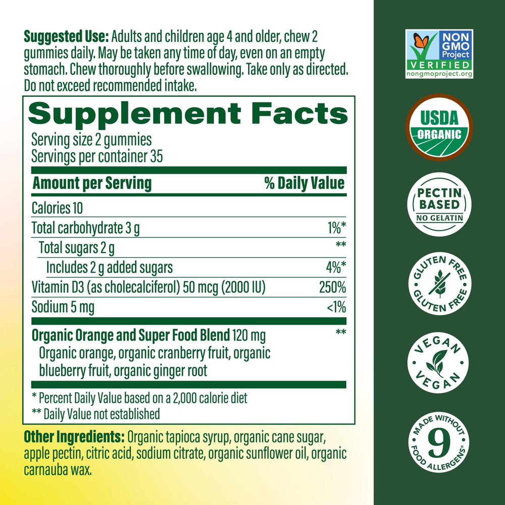 MegaFood Vitamin D3 Gummies on a countertop suggest convenient daily wellness.