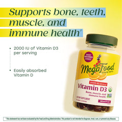 MegaFood Vitamin D3 Gummies mixed fruit flavor with crisp texture for daily use.