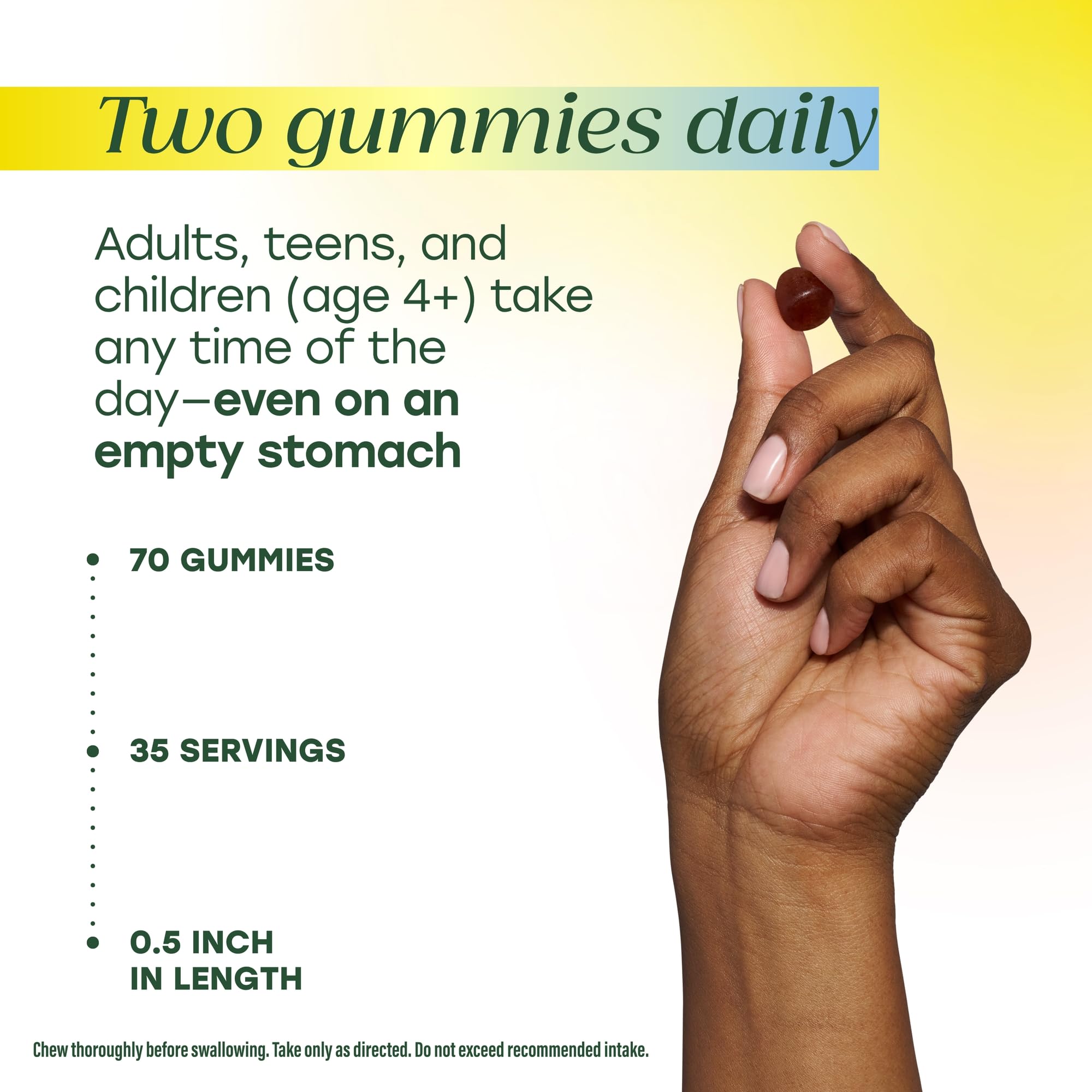 Serving scoop beside MegaFood Vitamin D3 Gummies hints two-per-dose guidance.