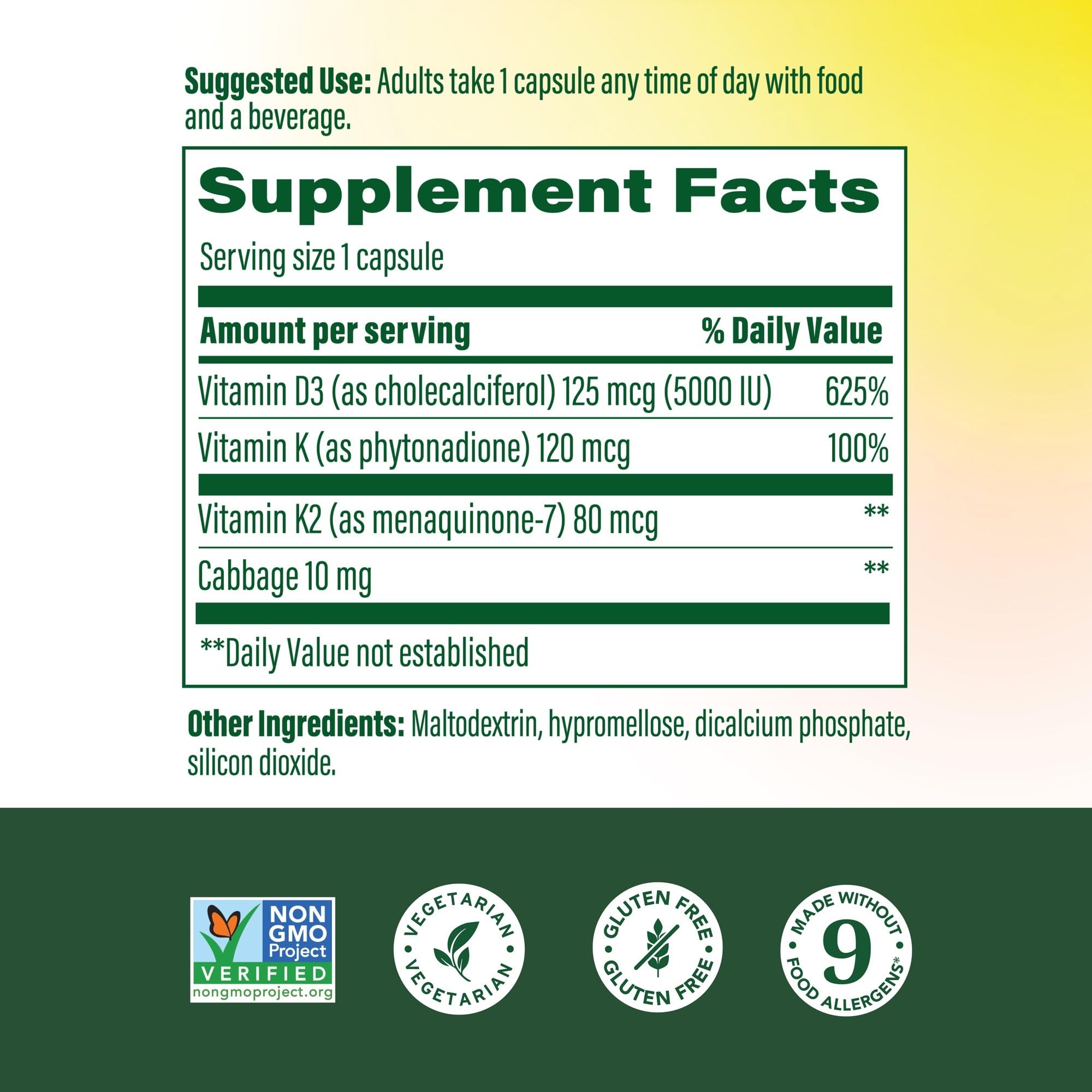 Close-up of MegaFood Vitamin D3 + K2 bottle with label for informed daily use