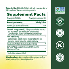 MegaFood bottle pouring image highlights easy daily use with two mini tablets.