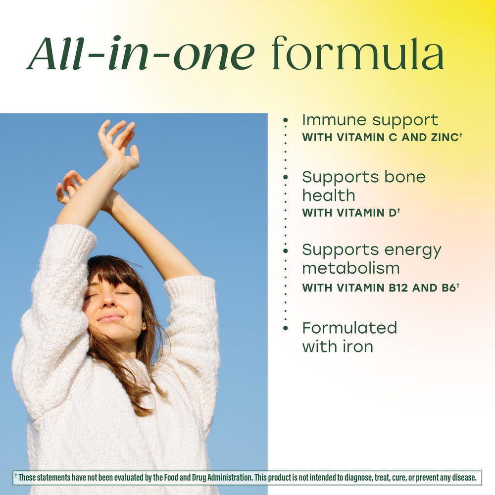 Ingredients label on MegaFood Women’s Multivitamin One Daily showing real-food blend