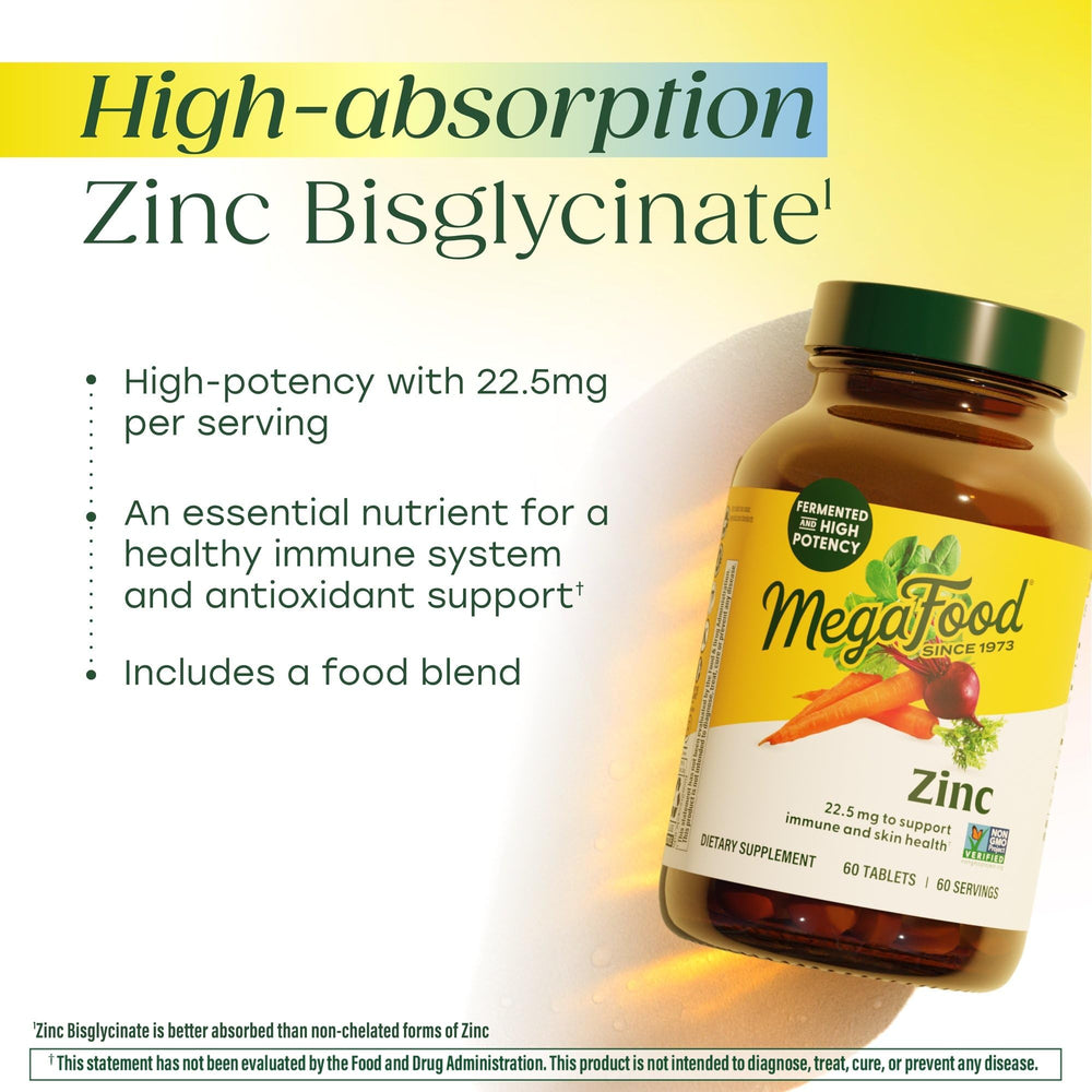 MegaFood Zinc real-food ingredients like spinach and parsley for daily nutrition.