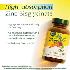 MegaFood Zinc real-food ingredients like spinach and parsley for daily nutrition.