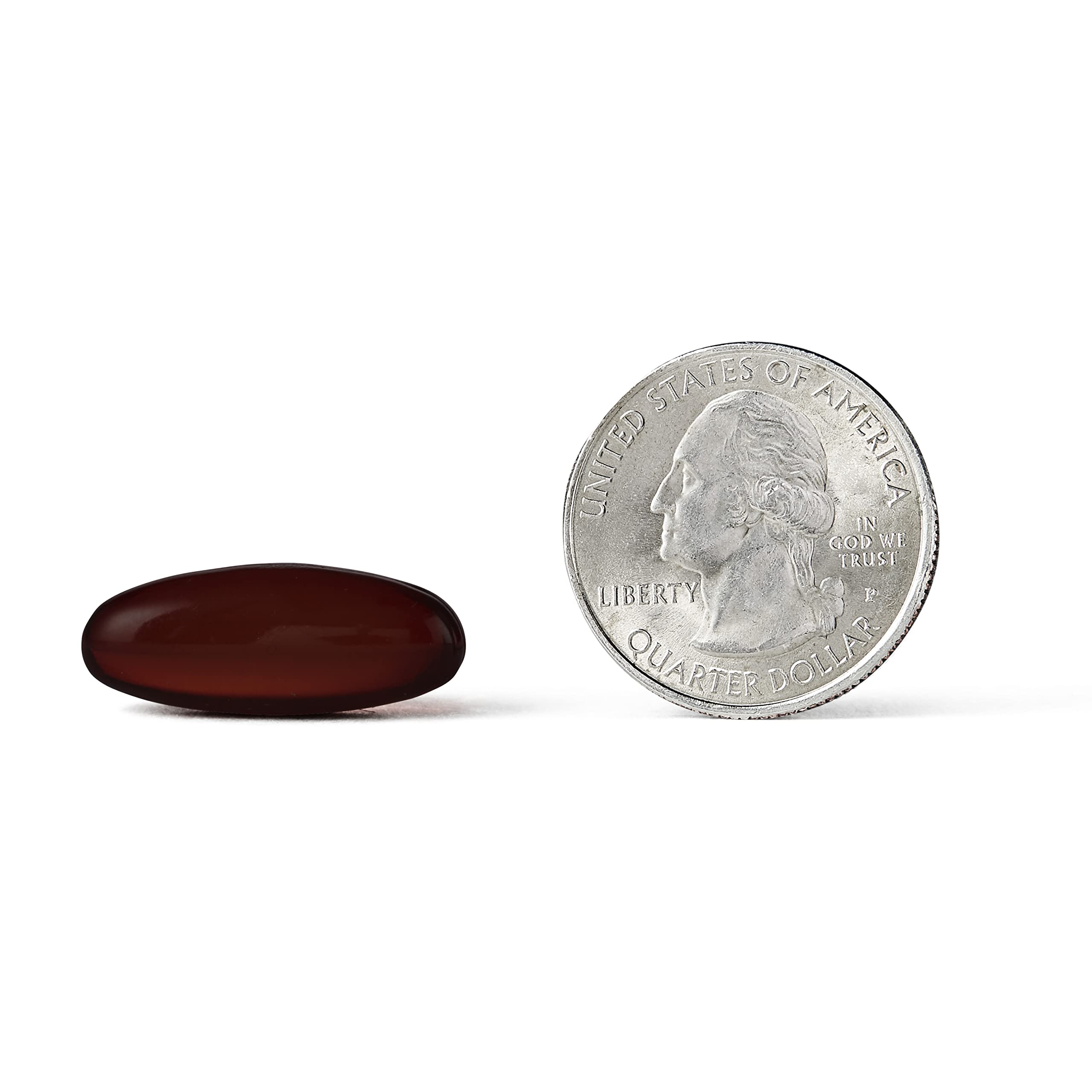 Person taking MegaRed softgel at breakfast, illustrating easy daily use.