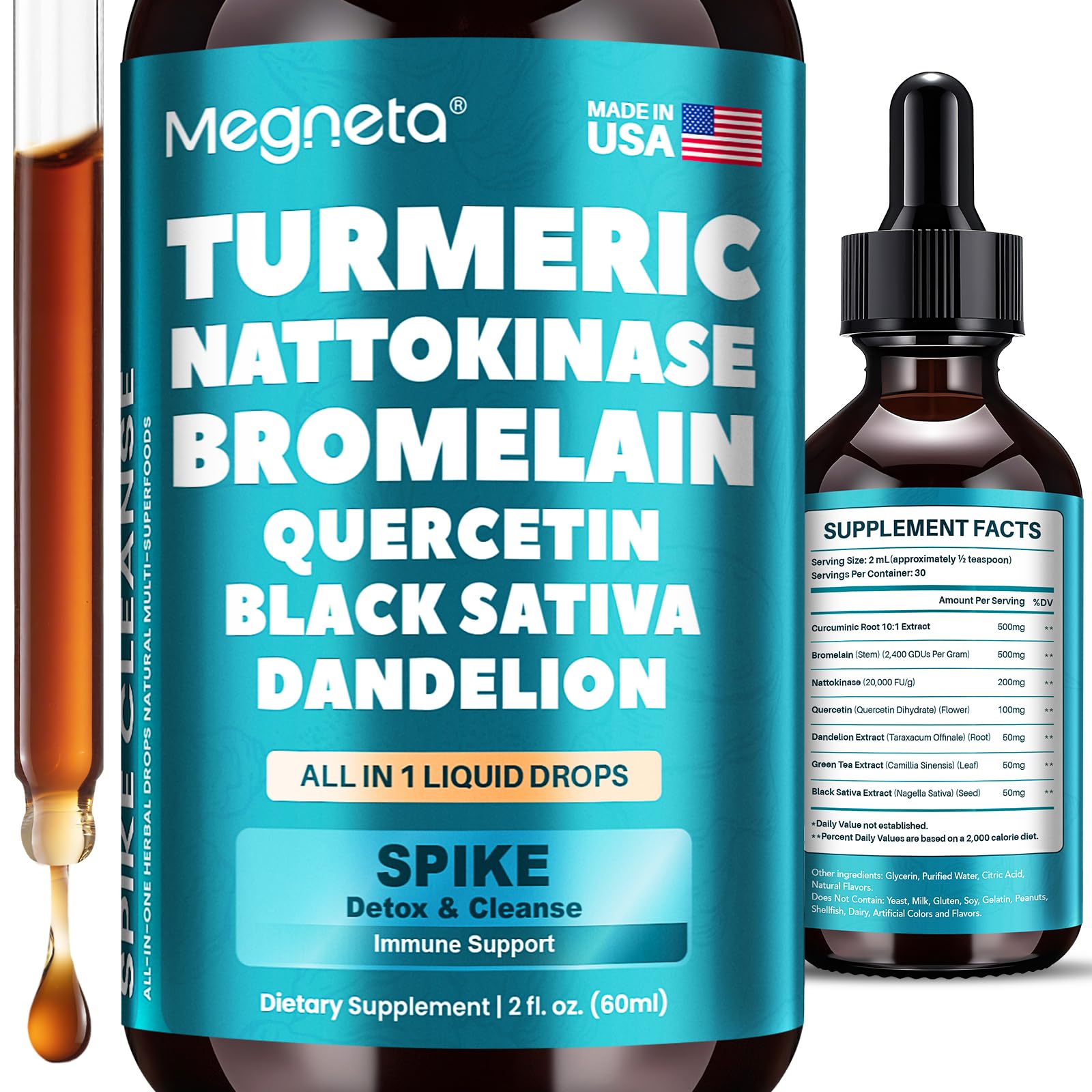 Megneta nattokinase bottle label highlighting high-activity enzyme for circulatory support