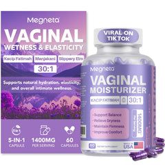 MEGNETA Vaginal Moisturizer bottle shows Kacip Fatimah for balanced comfort.